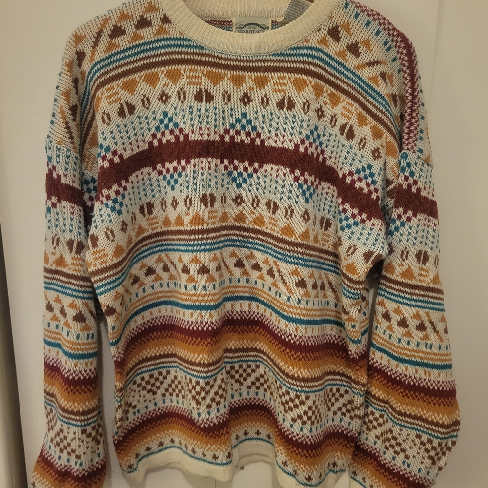 Vintage Geometric And Striped Knit Sweater.
